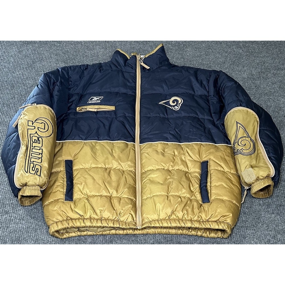 St Louis Rams Puffer Jacket Mens XXL NFL Full Zip Up Reebok Vintage 90s Sports